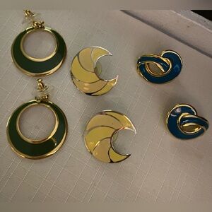 Vintage Pierced Earrings. Gold-Tone Finish. Set Of 3.